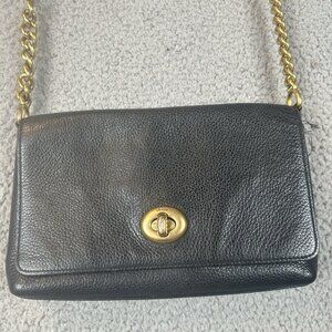 Coach Vintage Crosstown Black Polished Pebbled Leather Turnlock Crossbody